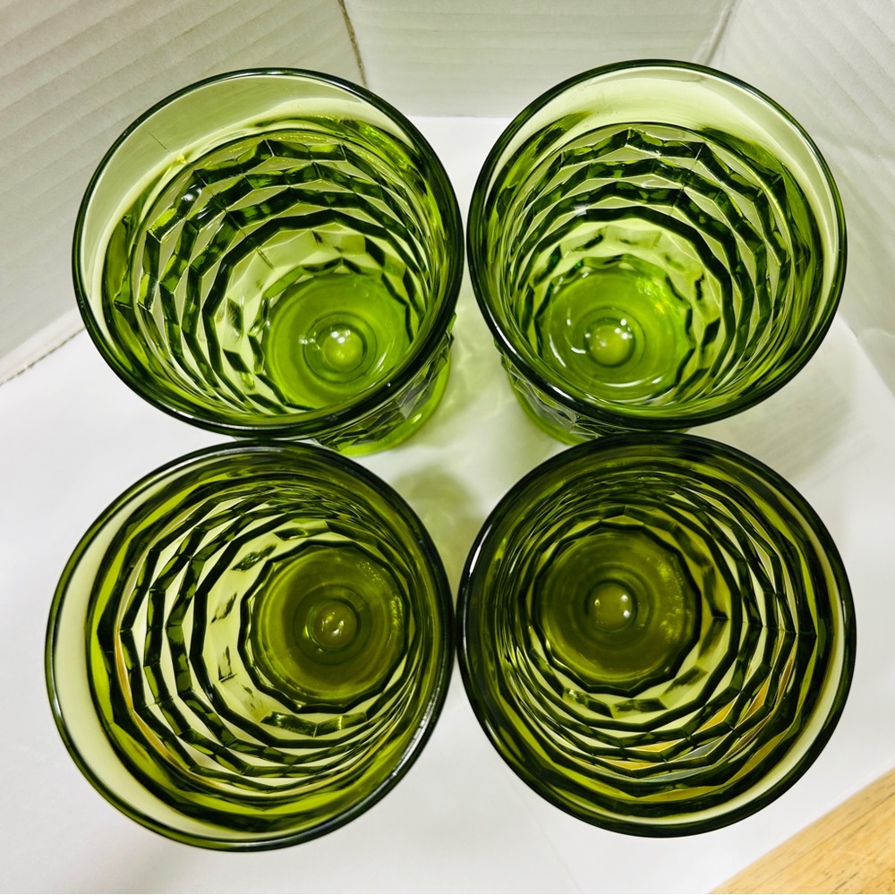 Vintage juice glasses Whitehall Colony Cubist, set of 4, avocado green. - Picture 3 of 5